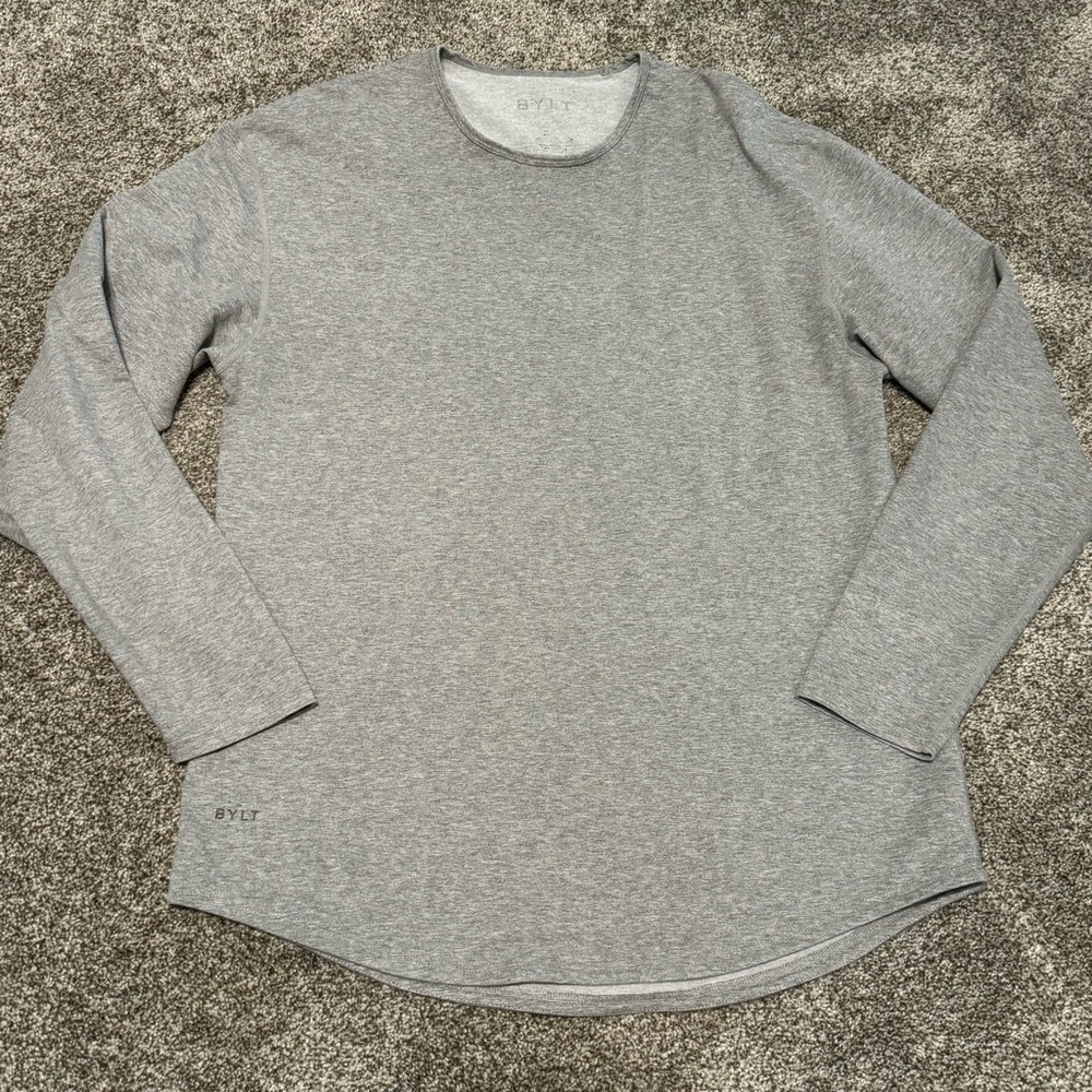 BYLT Signature Men Size XL Gray Drop Cut Long Sleeve Crew Neck Shirt Gym Casual